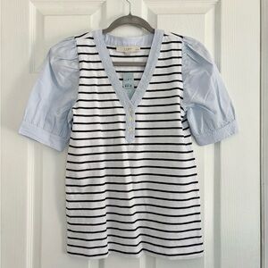 NWT LOFT Blue and White Fitted 3/4 Sleeve Blouse